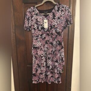 Connected Apparel Pink and Navy V-Neck mini dress